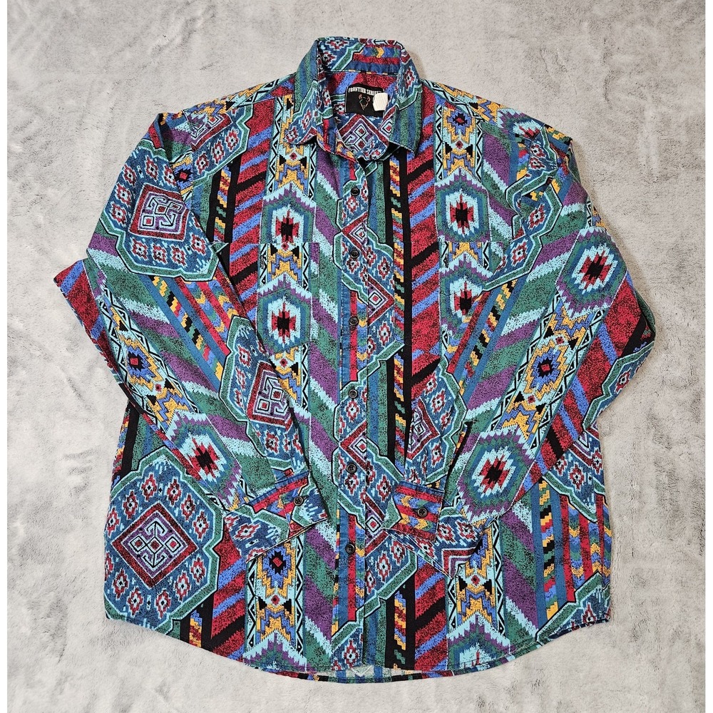 Vintage Frontier Series Button Up Shirt Women's Large Multicolored Aztec